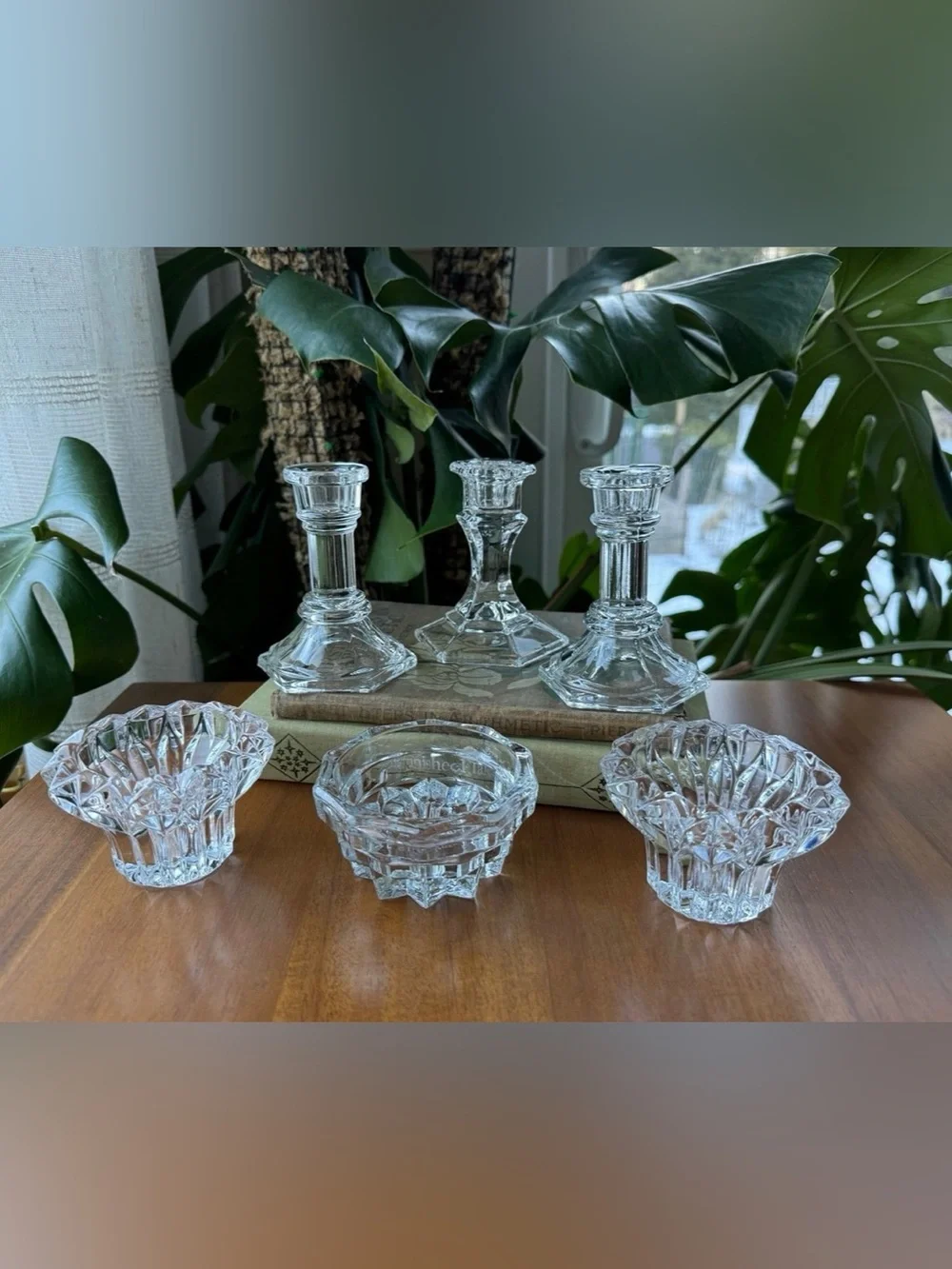 Vintage Crystal Glass Candle Holder Collection – 6 Pieces